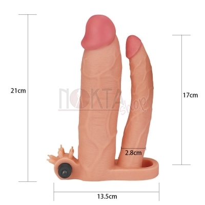 çift başlı 7.5 cm uzatmalı titreşimli penis kılıfı satın al