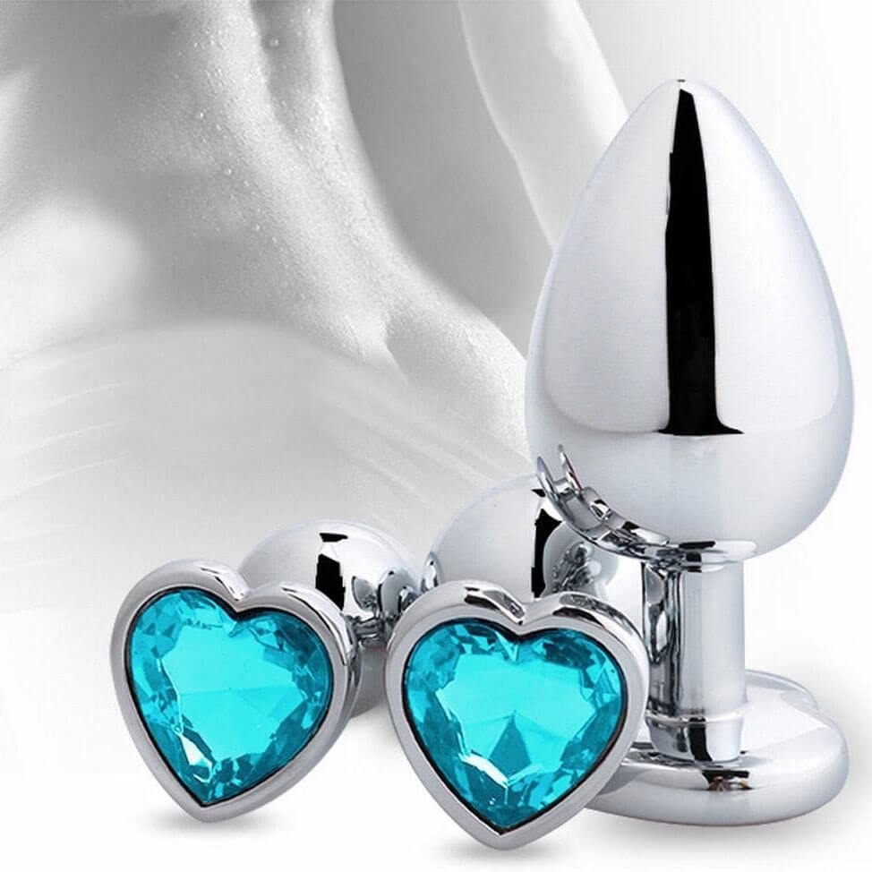 7.5cm mavi kalp elmas taşlı küçük metal anal fantazi tıkaç