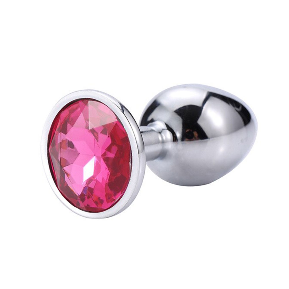 8 cm pembe taşlı metal anal plug