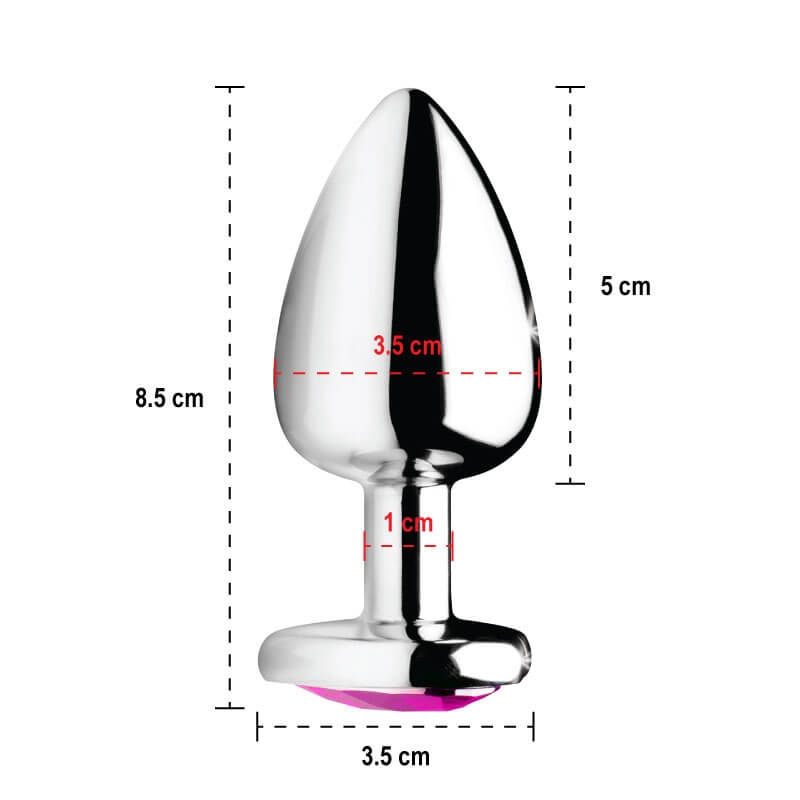 8.5cm pembe kalp taşlı orta boy metal anal alıştırıcı plug