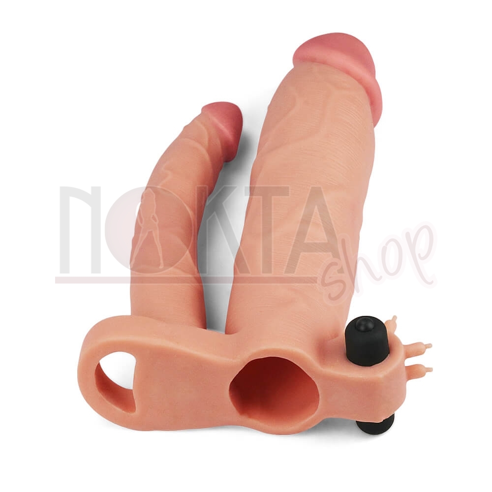 Çift başlı 7.5 cm uzatmalı titreşimli penis kılıfı