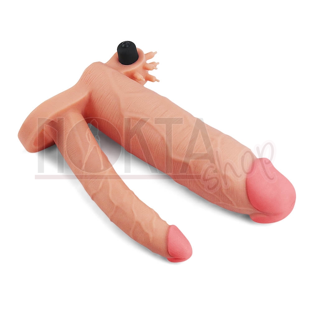 Çift başlı 7.5 cm uzatmalı titreşimli penis kılıfı